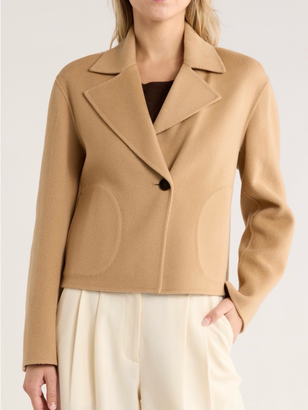 Theory Wool Blend Single-Button Short Jacket, New Camel, Medium